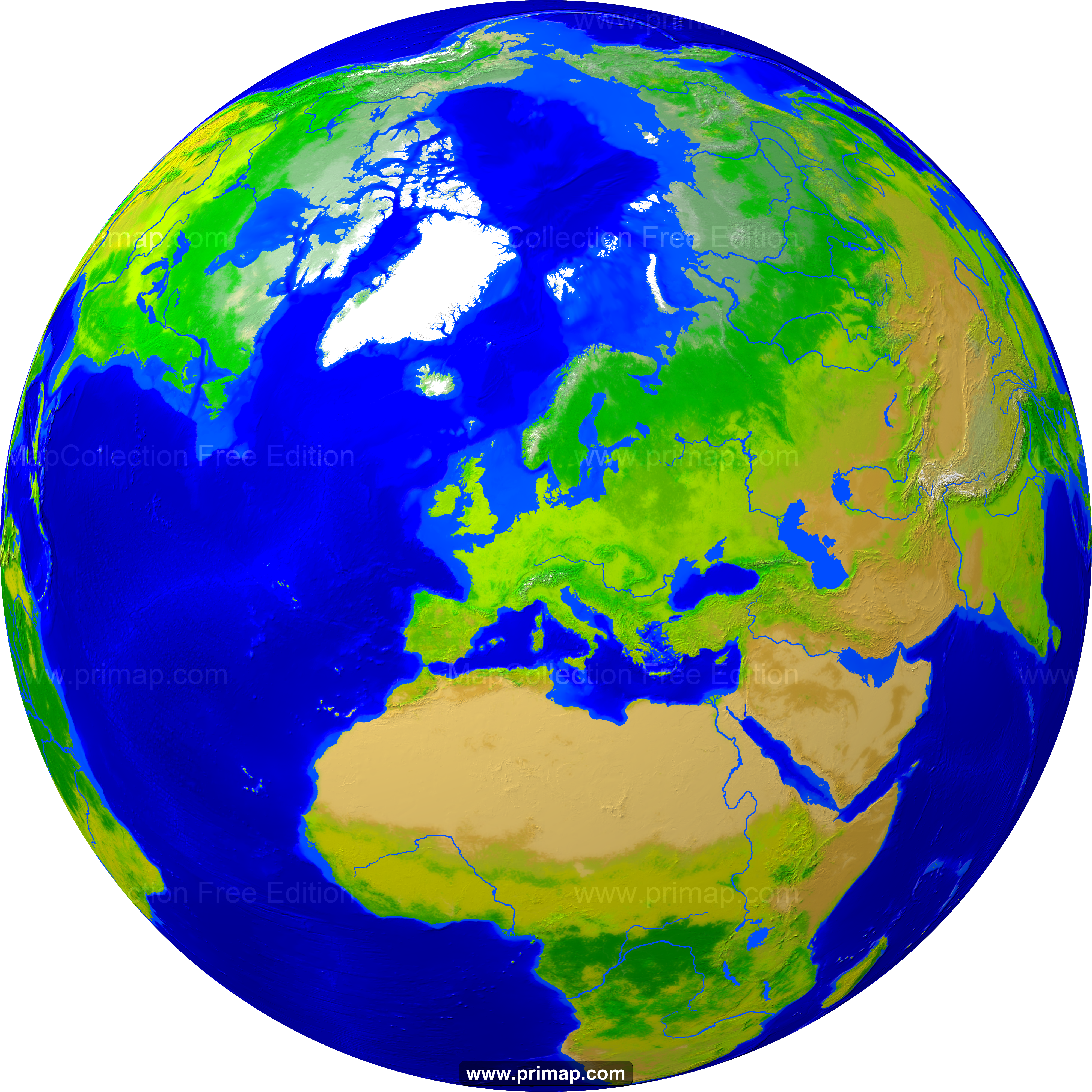 World maps  Globe Europecentered  Vegetation  4000x4000
